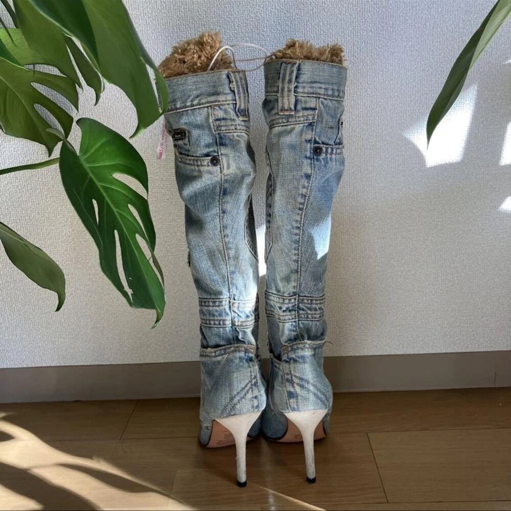 Dolce & Gabbana D&G Vintage Blue Denim Jean Boots - Picture 3 of 9
